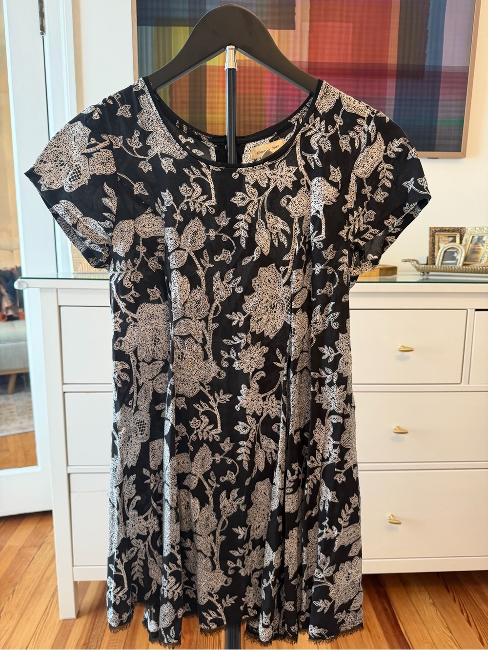 silence + noise Black Floral Lace-Print Mini Dress - wear with small belt!
